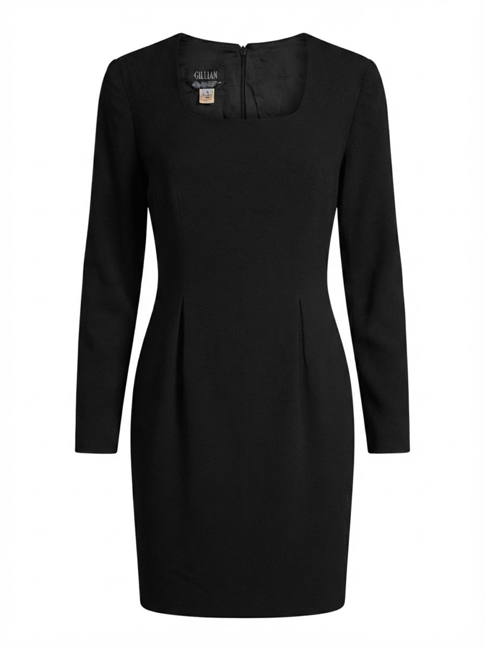 Vintage Gillian Black 100% Wool Square Neck Mini Dress Size 6 Retro 80s 90s
